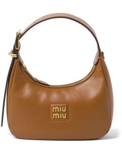 Miu Miu Logo-plaque Leather Shoulder Bag - Brown
