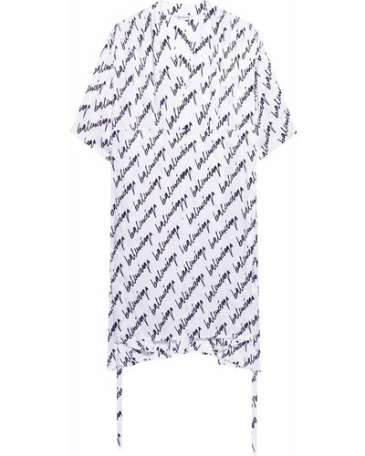 Balenciaga Oversized V-neck Signature-logo Dress - White