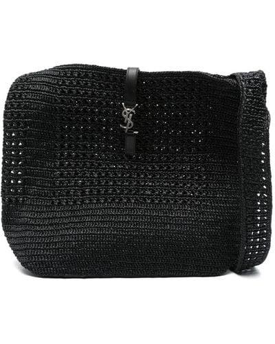 Saint Laurent Medium Les 5 À 7 Raffia Shoulder Bag - Black