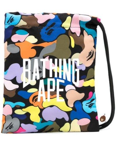 A Bathing Ape Logo-print Abstract-print Clutch Bag - Blue
