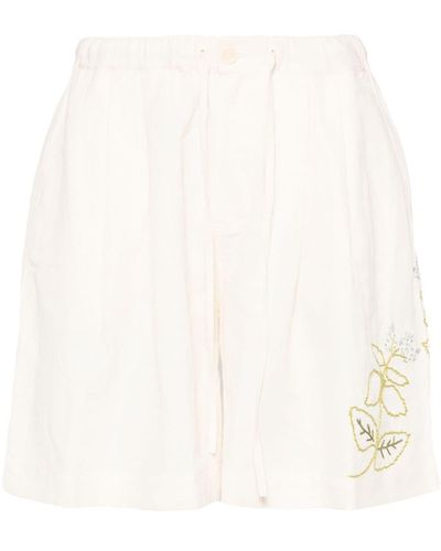 STORY mfg. Bridge Floral-embroidered Shorts - White