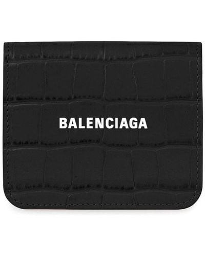 Balenciaga Cash Crocodile-embossed Mini Wallet - Black