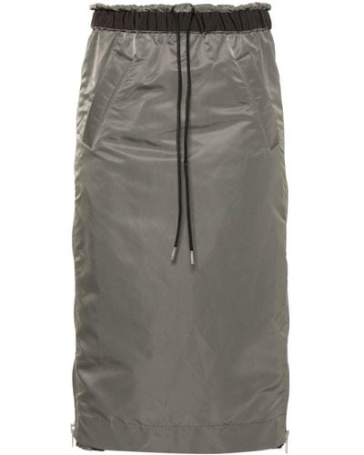 Sacai Plissé-panel Midi Skirt - Grey