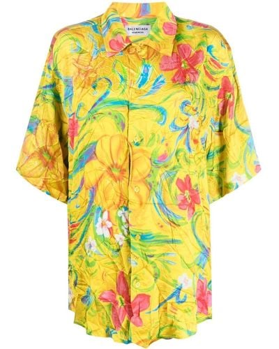 Balenciaga Floral Short Sleeve Shirt - Yellow