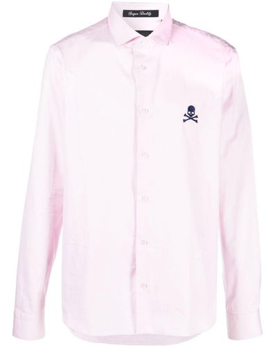 Philipp Plein Embroidered-logo Cotton Shirt - Pink