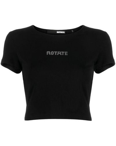 ROTATE BIRGER CHRISTENSEN Crystal-embellished Cropped T-shirt - Black