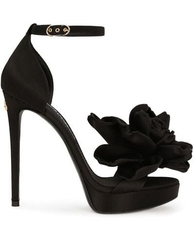Dolce & Gabbana Keira Sandalen Met Bloemenpatch - Zwart