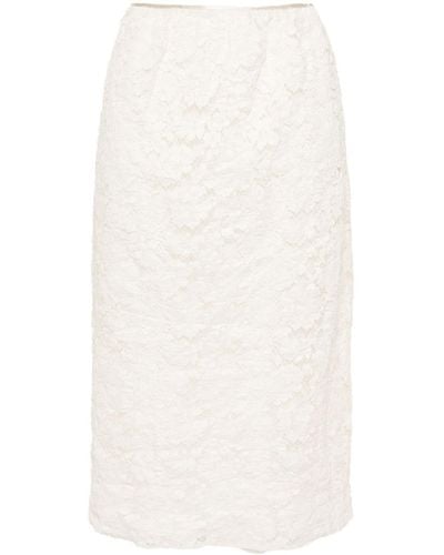 Prada Falda midi con encaje floral - Blanco
