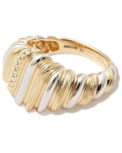 Yvonne Léon 9kt Yellow Gold Gaufrette Diamond Signet Ring - Metallic