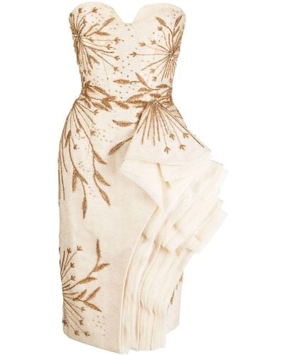 Saiid Kobeisy Layered-design Beaded Strapless Dress - Natural