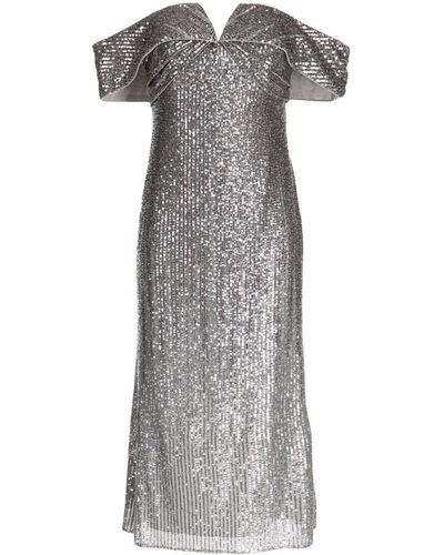 Badgley Mischka Schulterfreies Abendkleid mit Verzierung - Grau