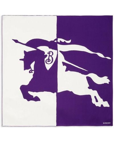 Burberry Horse-print Silk Square Scarf - Purple
