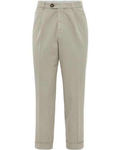 Brunello Cucinelli Pressed-crease Cotton Trousers - Natural