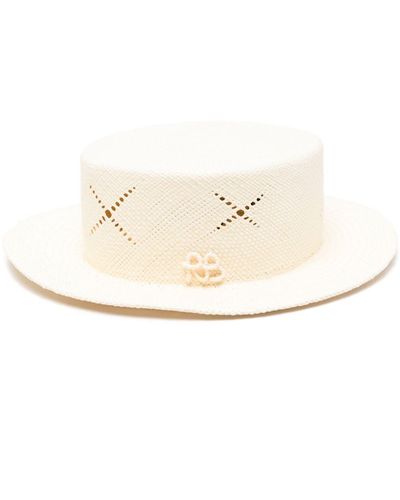 Ruslan Baginskiy Perforated Raffia Canotier Hat - White
