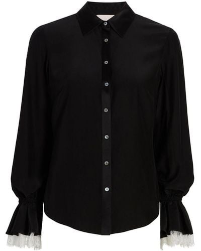 Cinq À Sept Roxi Lace-trim Silk Shirt - Black