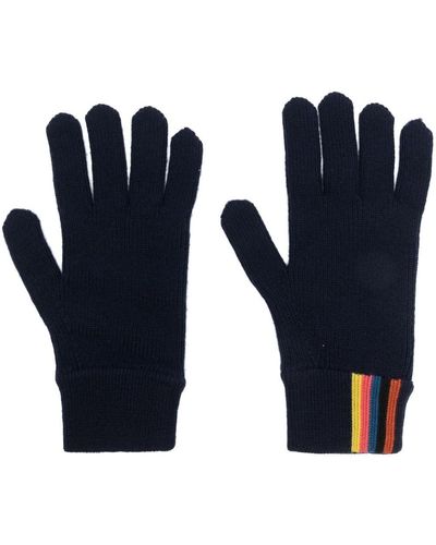 Paul Smith Striped Knitted Wool Gloves - Blue