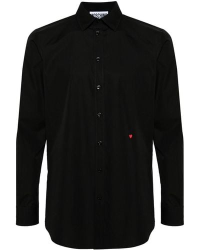 Moschino Heart-embroidered Poplin Shirt - Black