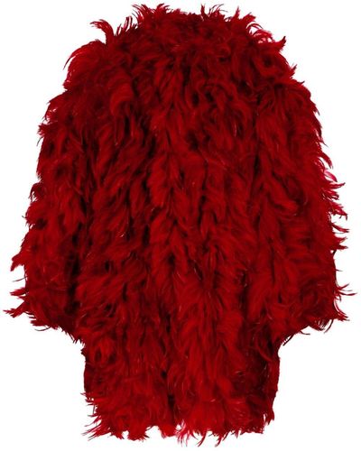 Dolce & Gabbana Organza Coat With Rooster Feather Embellishment - Red