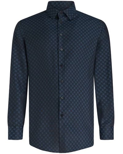 Etro Geometric-print Cotton Shirt - Blue