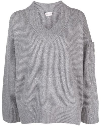 Moncler Logo-patch Wool-blend Sweater - Gray