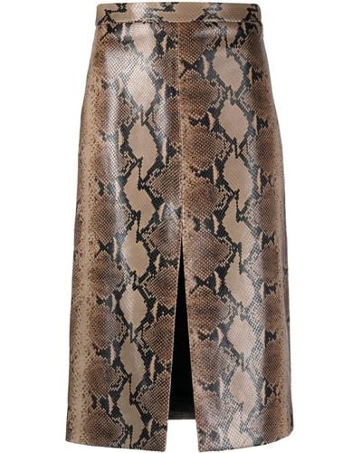 Khaite The Fraser Snakeskin-effect Leather Skirt - Brown
