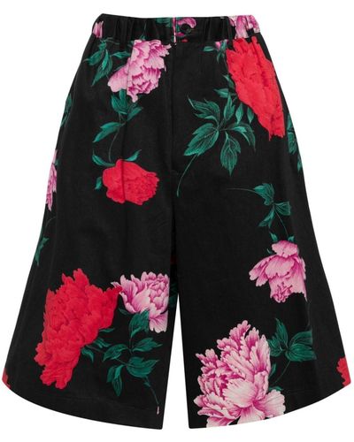 Yohji Yamamoto Floral-print Wide-leg Shorts - Rood