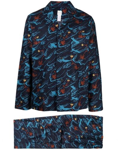 Paul Smith Pyjama mit Long Cliff-Print - Blau