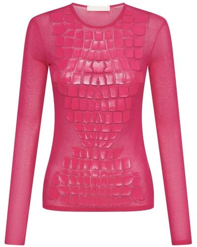 Dion Lee Crocodile-print Long-sleeve T-shirt - Pink