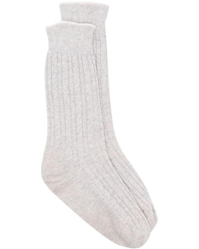 Eleventy Cable-knit Cashmere Socks - White