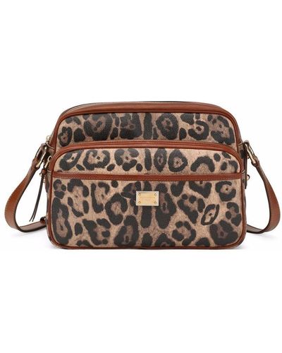 Dolce & Gabbana Crespo Handtasche mit Leoparden-Print - Braun