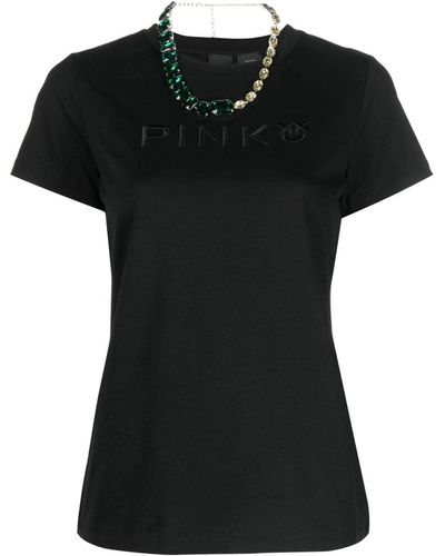 Pinko T-Shirt mit Kristallen - Schwarz