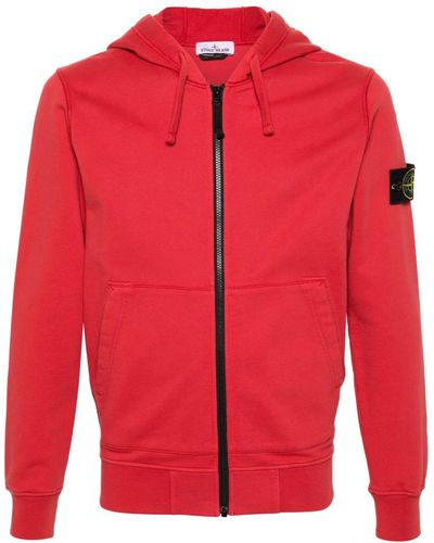 Stone Island Compass Cotton Zip-up Hoodie - Red