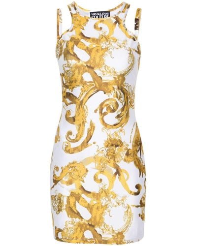 Versace Vestido corto con estampado Watercolour Couture - Metálico