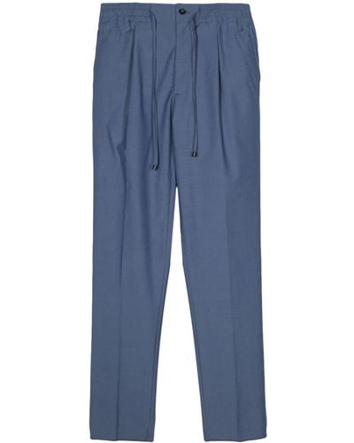 Drumohr Pleat-detail Slim-fit Pants - Blue