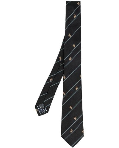 Paul Smith Embroidered-design Silk Tie - Black