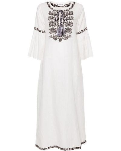 P.A.R.O.S.H. Ciclone Floral-embroidered Maxi Dress - White