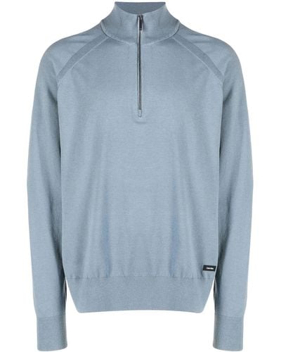 Calvin Klein Lyocell-blend Quarter-zip Sweater - Blue