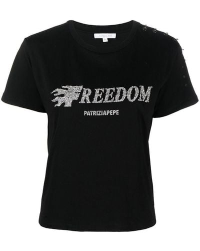 Patrizia Pepe Freedom Glitter-embellished T-shirt - Black
