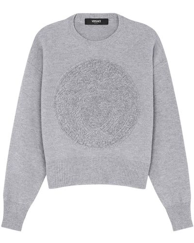 Versace Fein gestrickter Medusa Head Pullover - Grau