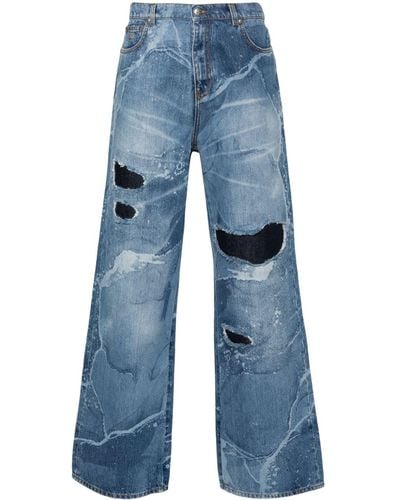 John Richmond Ripped-details Wide-leg Jeans - Blue
