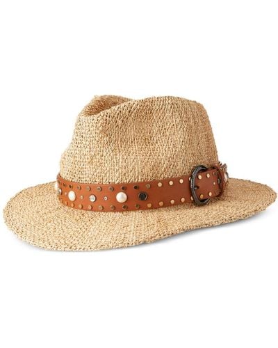 Maison Michel Rico Belted Straw Fedora Hat - Natural