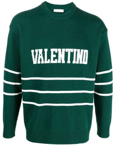 Valentino Garavani Logo-intarsia Crew-neck Sweater - Green