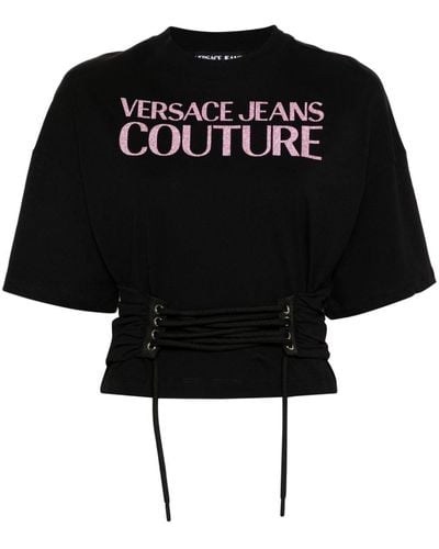 Versace T-shirt lacé à logo pailleté - Noir