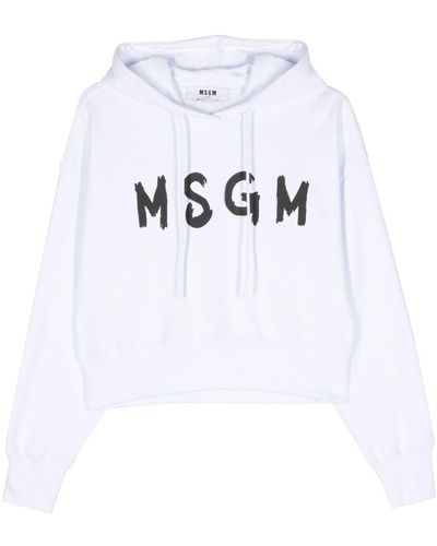 MSGM Logo-print cotton hoodie - Weiß
