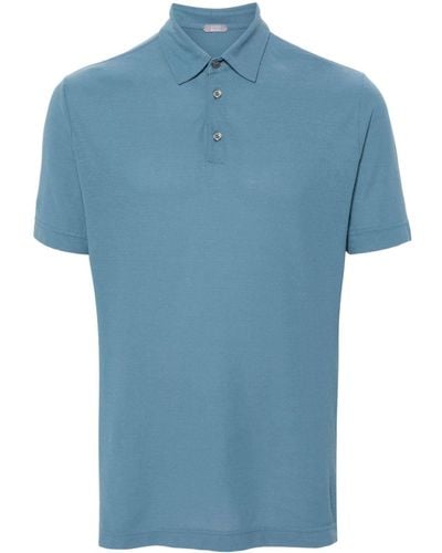 Zanone Fine-knit Cotton Polo Shirt - Blue