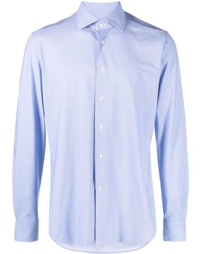 Corneliani Geometric-print Stretch-design Shirt - Blue
