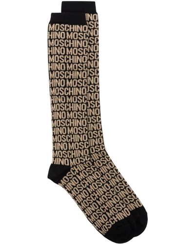 Moschino Monogram-jacquard Lurex Ribbed-knit Socks - Gray
