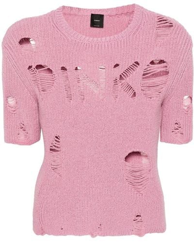 Pinko Distressed-Effect Knitted Top - Pink