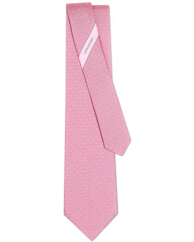 Ferragamo Cravate en soie à motif rose Gancini