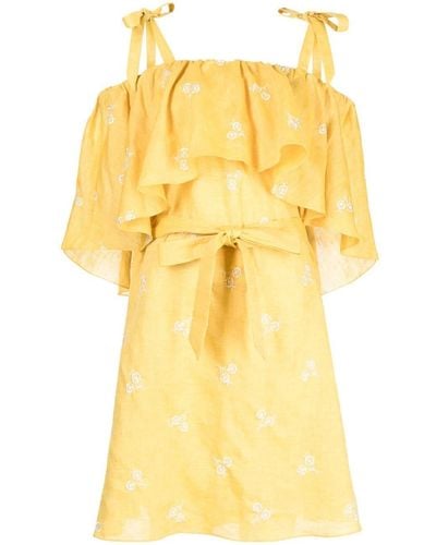Erdem Lyra Off-shoulder Embroidered Dress - Yellow